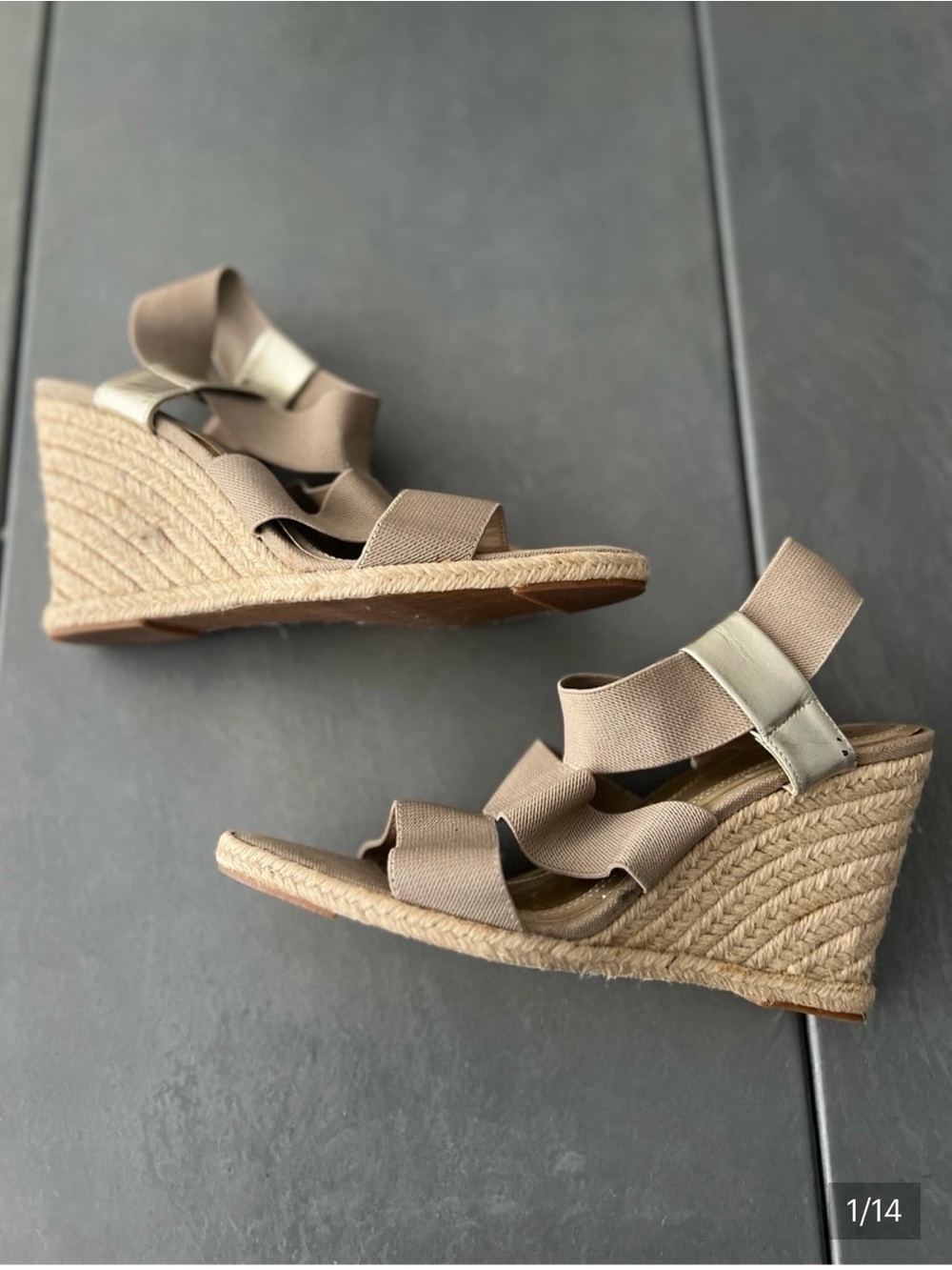 Tahari Taupe Elastic-Strap Espadrille Wedge Sandals